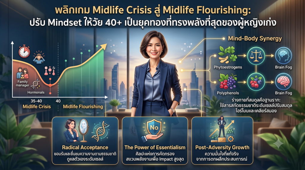 พลิกเกม Midlife Crisis สู่ Midlife Flourishing: ปรับ Mindset ให้วัย 40+ เป็นยุคทองที่ทรงพลังที่สุดของผู้หญิงเก่ง